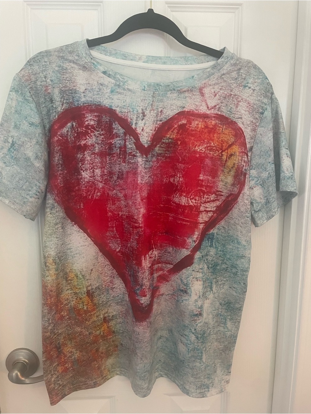 SHEIN Short Sleeve Tee with Bold Red Heart Graphic